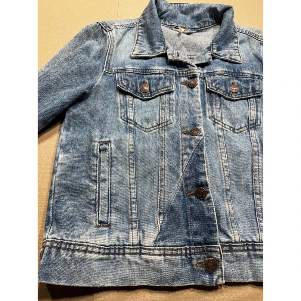 Free People Womens Light Wash Paneled Denim Trucker Jacket Blue Size S - Picture 4 of 9